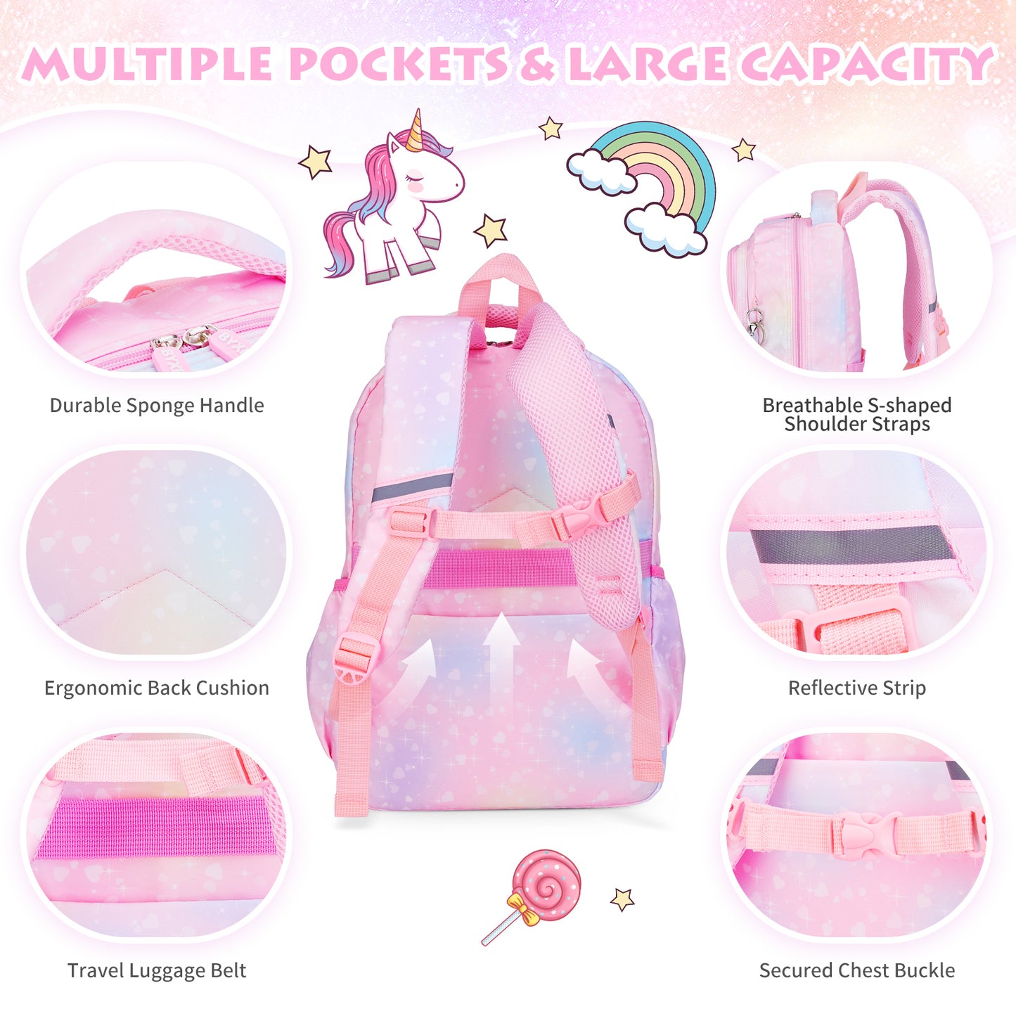 BYXEPA Backpacks for Girls School Cute Kids Backpack Bookbags with Insulated Lunch Box Set for School Elementary girl, Tie Dye School Bag with Laptop Compartments 16*11.5*7.5, Galaxy Pink