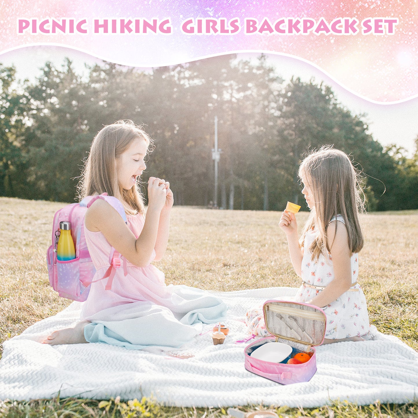 BYXEPA Backpacks for Girls School Cute Kids Backpack Bookbags with Insulated Lunch Box Set for School Elementary girl, Tie Dye School Bag with Laptop Compartments 16*11.5*7.5, Galaxy Pink