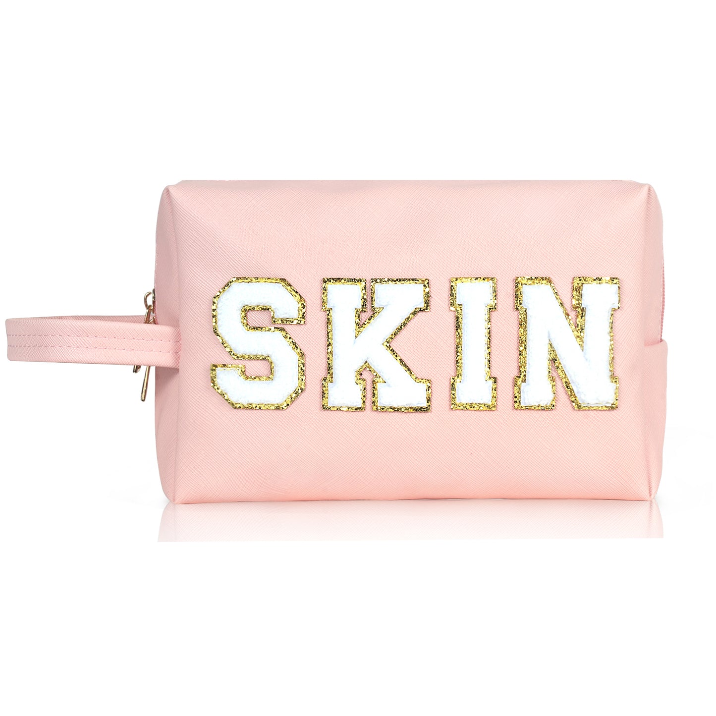 BYXEPA Makeup Bag Preppy Cosmetic Bag with Net Pocket SKIN Bags Waterproof Compliant Bag Case for Girls Kids Gift Daily Travel Use Accessories