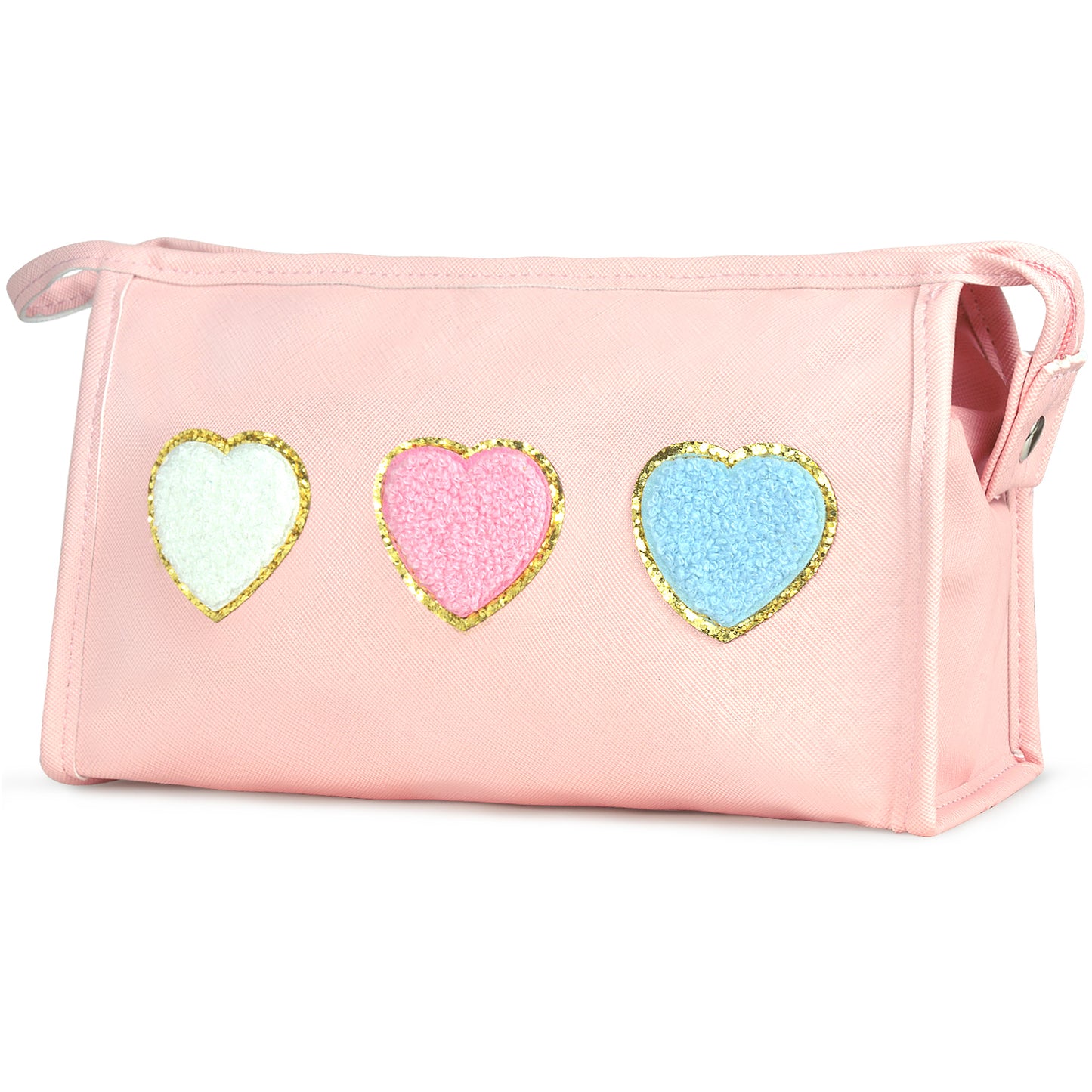 BYXEPA Preppy Heart Makeup Bag with Pocket Cosmetic Bag Waterproof Pink Make up Travel Accessories Case Kids Portable Storage for Teen Girls Gift