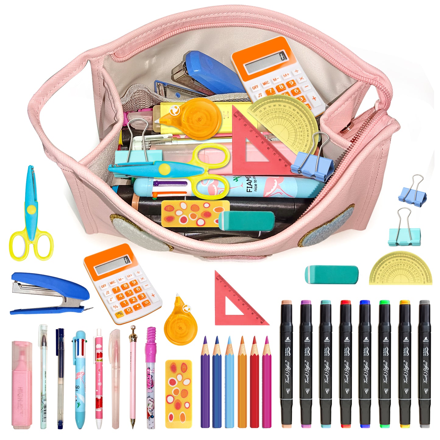 BYXEPA Preppy Heart Makeup Bag with Pocket Cosmetic Bag Waterproof Pink Make up Travel Accessories Case Kids Portable Storage for Teen Girls Gift