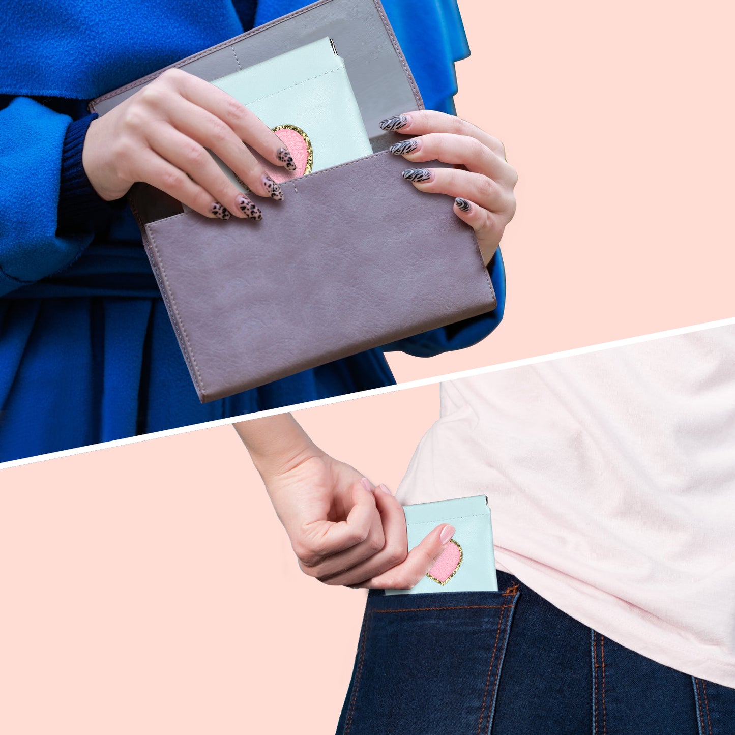 BYXEPA Coin Purse 2 Pack Change Purses Small PU Leather Cosmetic Bag Pocket Heart Makeup Organizer Cute Portable Waterproof Jewelry Travel Case for Girls Kids
