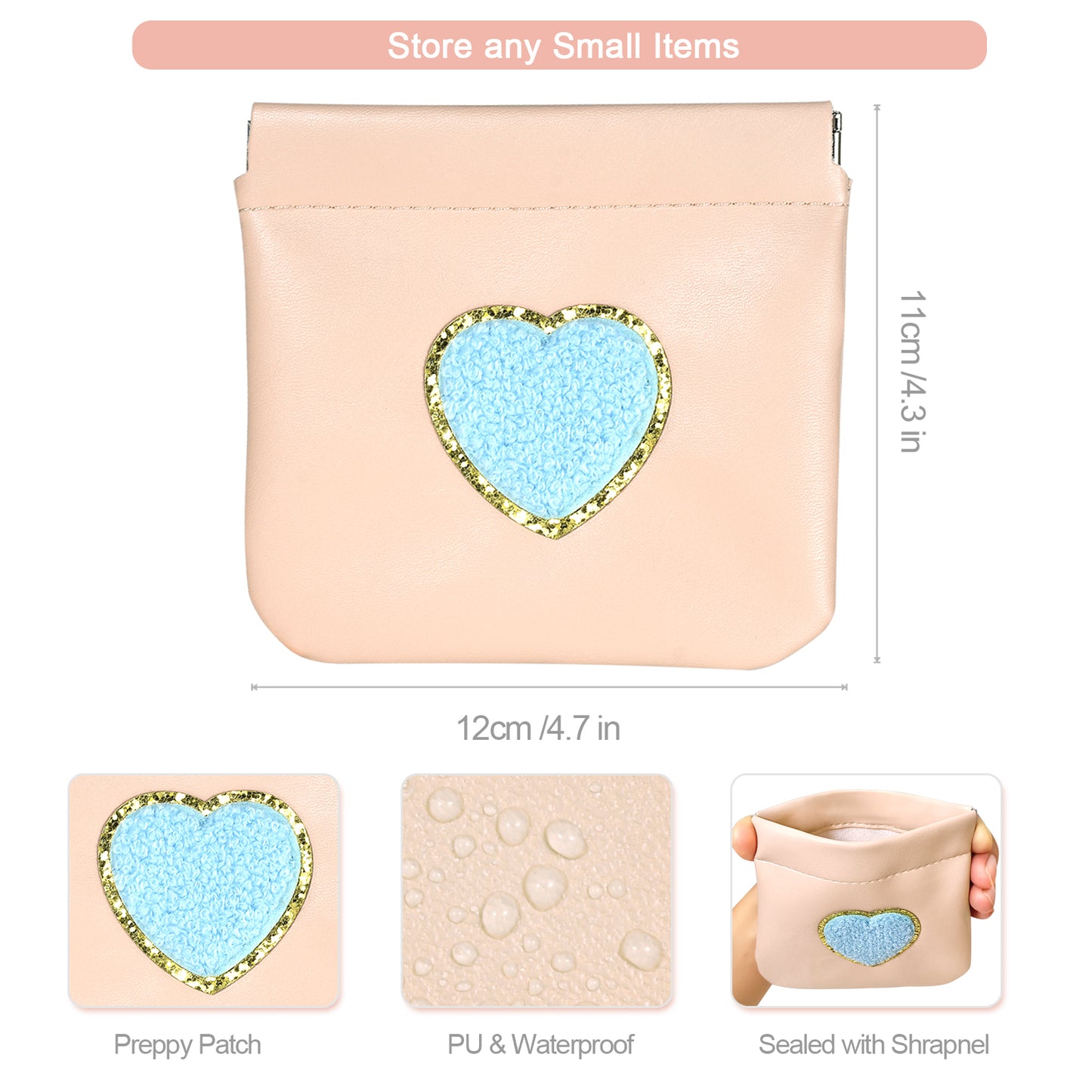 BYXEPA Coin Purse 4 Pack Change Purses Small PU Leather Cosmetic Bag Pocket Heart Makeup Organizer Cute Portable Waterproof Jewelry Travel Case for Girls Kids (2 Pink + 2 Blue)