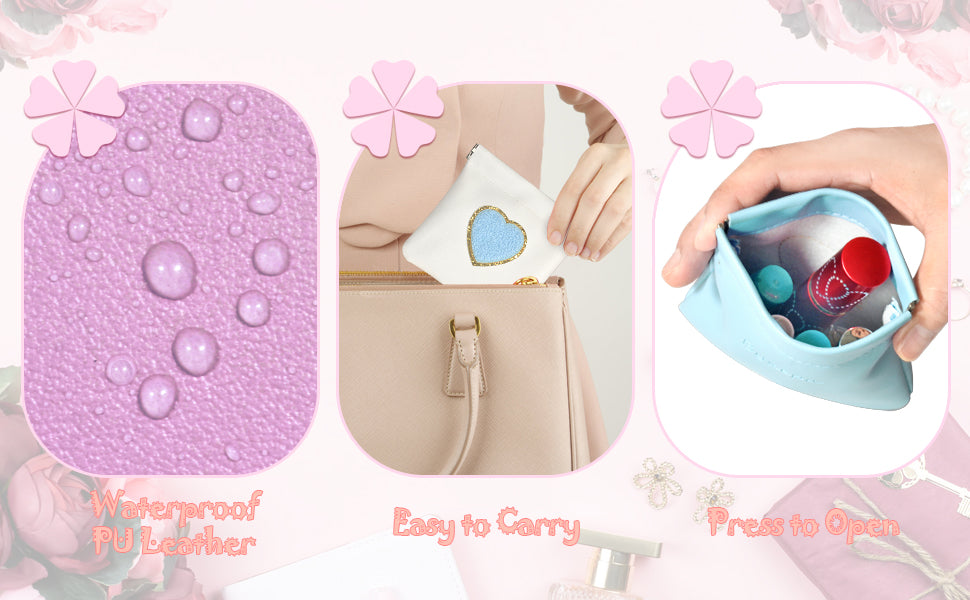 BYXEPA Coin Purse 2 Pack Change Purses Small PU Leather Cosmetic Bag Pocket Heart Makeup Organizer Cute Portable Waterproof Jewelry Travel Case for Girls Kids