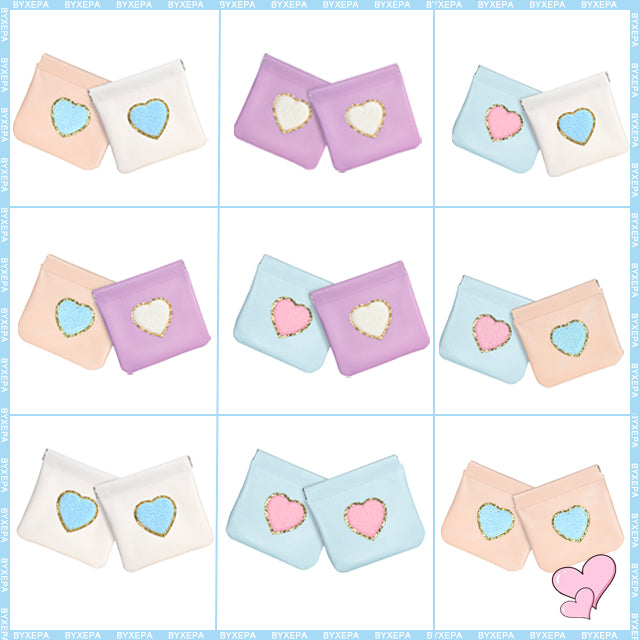 BYXEPA Coin Purse 2 Pack Change Purses Small PU Leather Cosmetic Bag Pocket Heart Makeup Organizer Cute Portable Waterproof Jewelry Travel Case for Girls Kids
