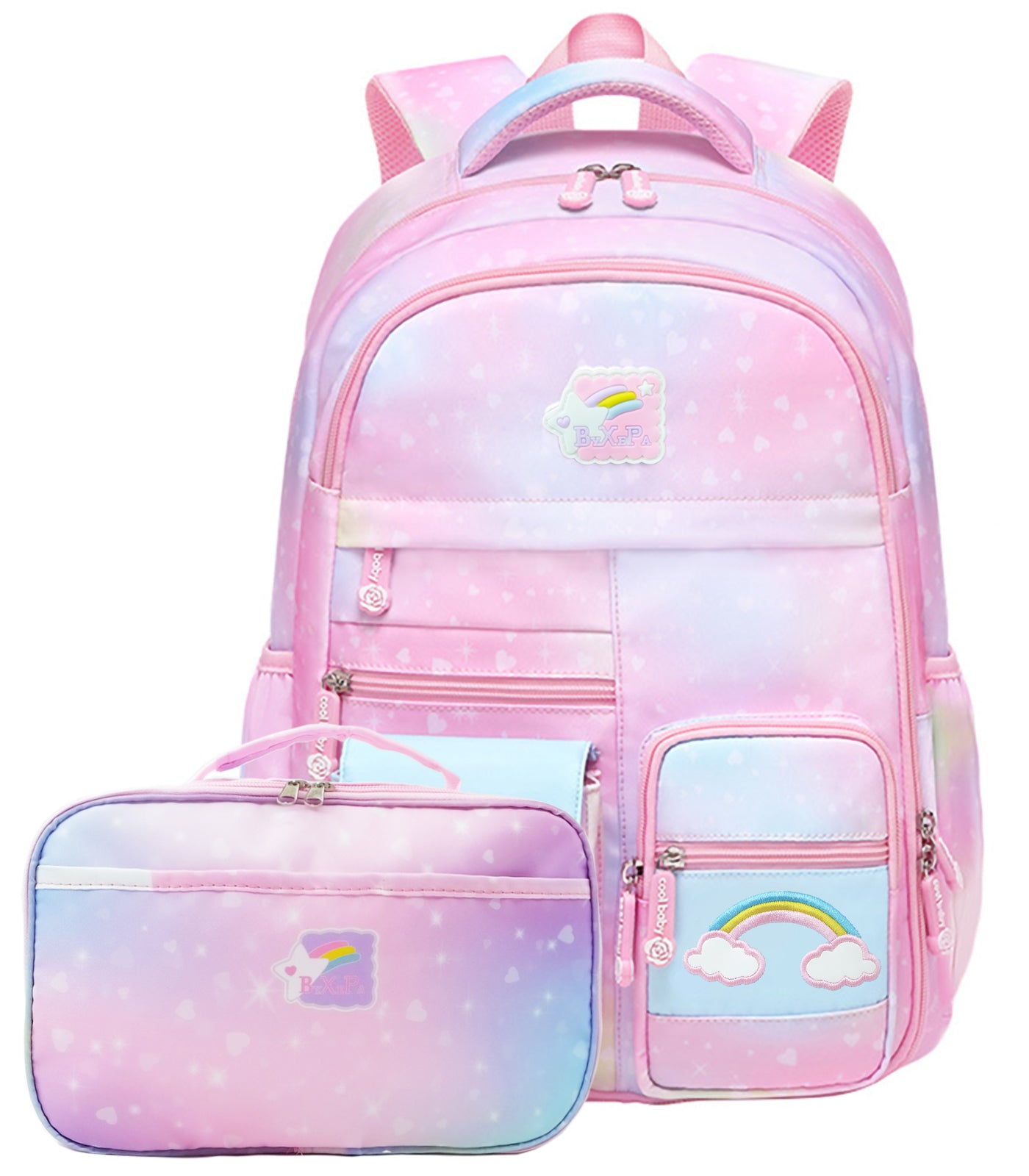 BYXEPA Backpacks for Girls School Cute Kids Backpack Bookbags with Insulated Lunch Box Set for School Elementary girl, Tie Dye School Bag with Laptop Compartments 16*11.5*7.5, Galaxy Pink