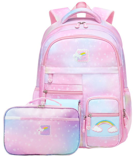 BYXEPA Backpacks for Girls School Cute Kids Backpack Bookbags with Insulated Lunch Box Set for School Elementary girl, Tie Dye School Bag with Laptop Compartments 16*11.5*7.5, Galaxy Pink