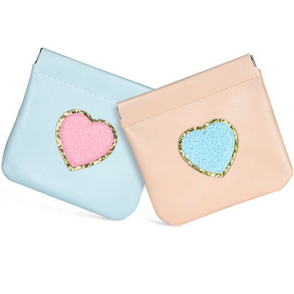 BYXEPA Coin Purse 2 Pack Change Purses Small PU Leather Cosmetic Bag Pocket Heart Makeup Organizer Cute Portable Waterproof Jewelry Travel Case for Girls Kids