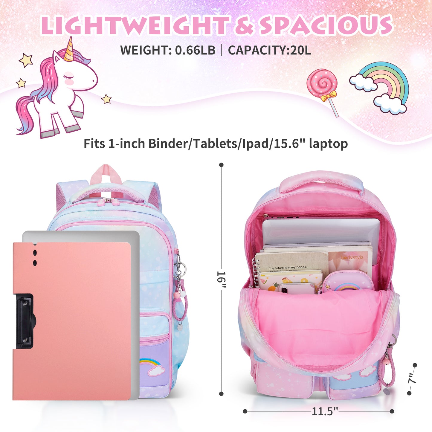 BYXEPA Backpacks for Girls School Cute Kids Backpack Bookbags with Insulated Lunch Box Set for School Elementary girl, Tie Dye School Bag with Laptop Compartments 16*11.5*7.5, Galaxy Pink