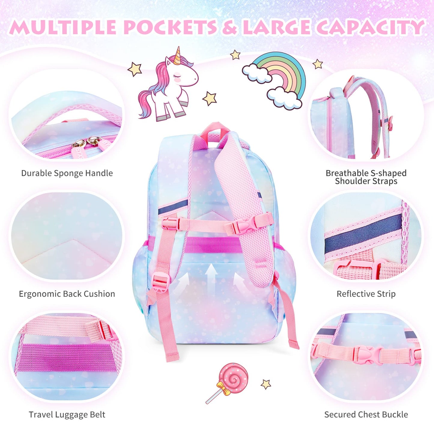 BYXEPA School Backpacks with Compartments for Elementary Girls Kids, Blue