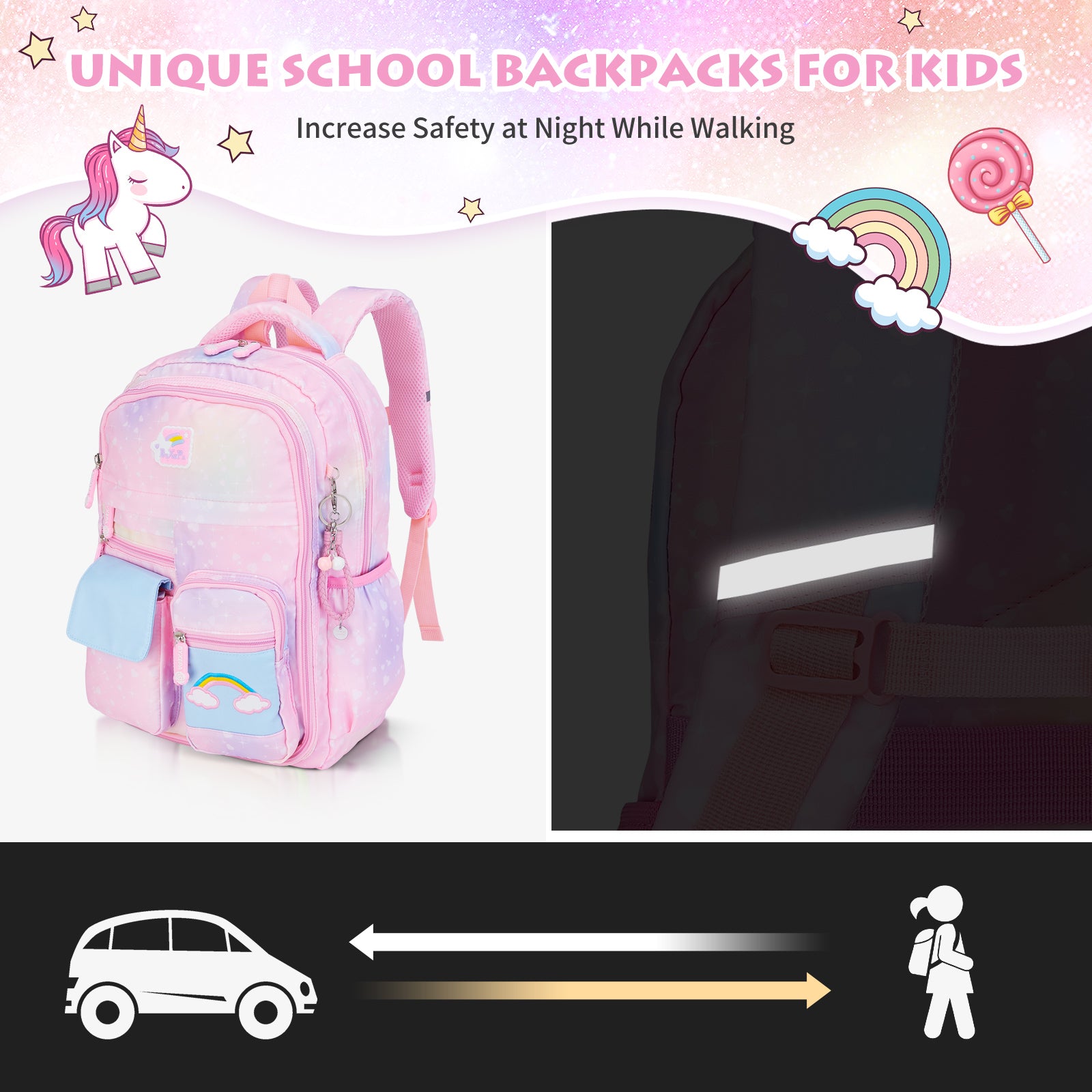 Pink School Backpacks for Girls, Kids Bookbag Girls School Bags, Kids Unisex, Size: 17.72*12.20*7.1 in