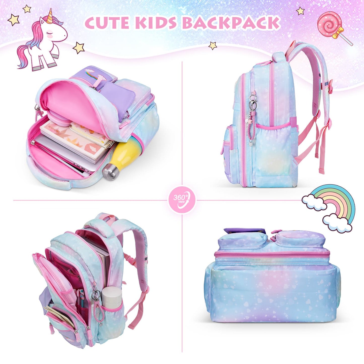 BYXEPA School Backpacks with Compartments for Elementary Girls Kids, Blue