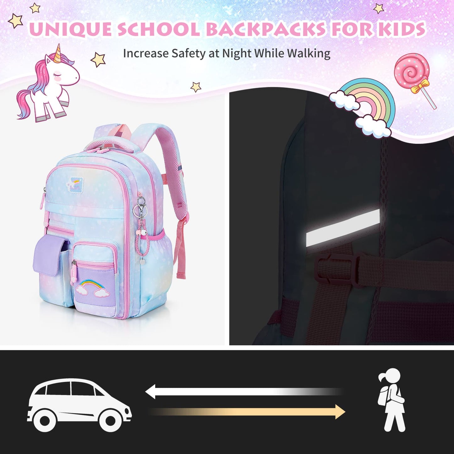 BYXEPA School Backpacks with Compartments for Elementary Girls Kids, Blue
