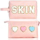 BYXEPA 2 Pack Preppy Makeup Bag PU Leather Heart SKIN Roomy Aesthetic Make Up Bag Travel Waterproof Pouch Gift Cute Accessories