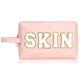 BYXEPA Makeup Bag Preppy Cosmetic Bag with Net Pocket SKIN Bags Waterproof Compliant Bag Case for Girls Kids Gift Daily Travel Use Accessories