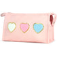 BYXEPA Preppy Heart Makeup Bag with Pocket Cosmetic Bag Waterproof Pink Make up Travel Accessories Case Kids Portable Storage for Teen Girls Gift