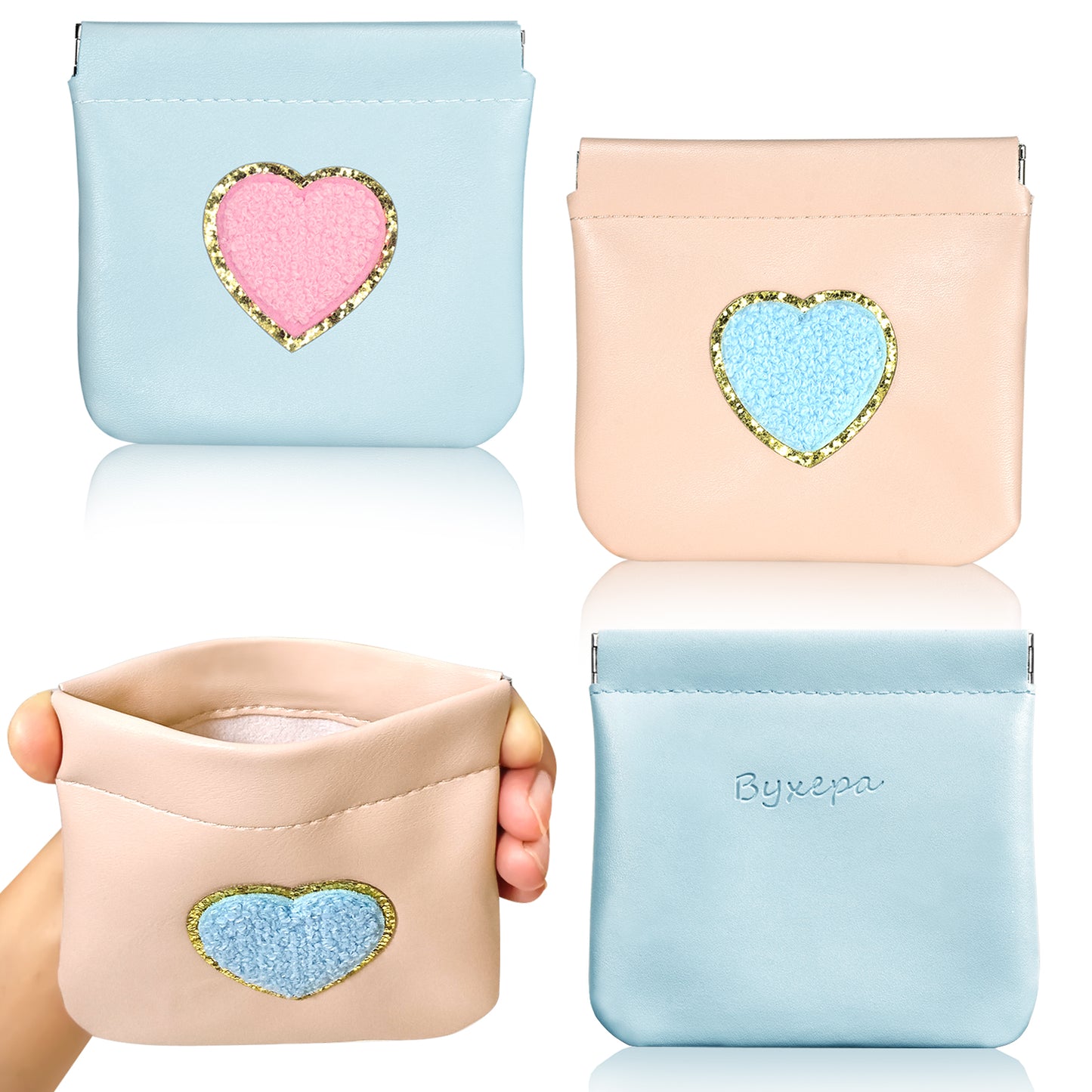 BYXEPA Coin Purse 2 Pack Change Purses Small PU Leather Cosmetic Bag Pocket Heart Makeup Organizer Cute Portable Waterproof Jewelry Travel Case for Girls Kids