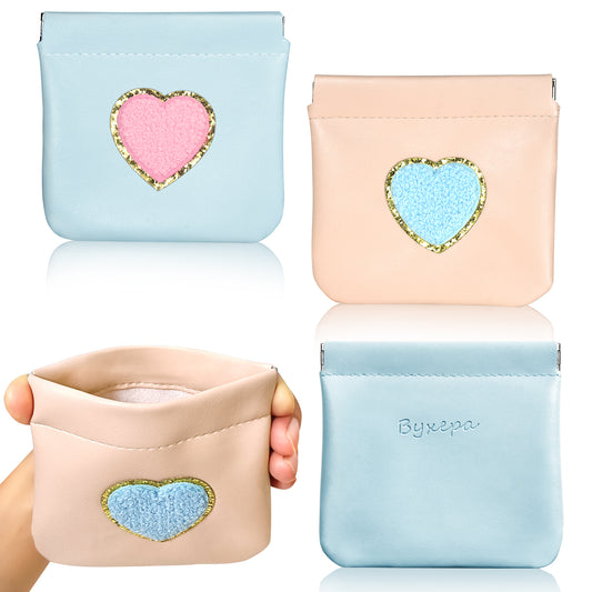 BYXEPA Coin Purse 2 Pack Change Purses Small PU Leather Cosmetic Bag Pocket Heart Makeup Organizer Cute Portable Waterproof Jewelry Travel Case for Girls Kids