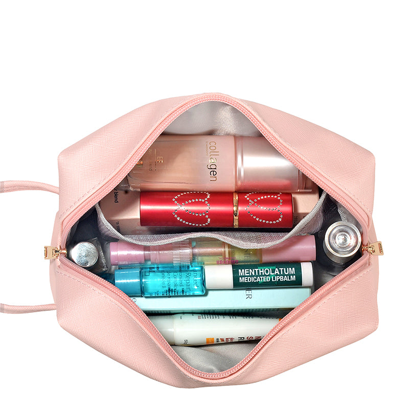 BYXEPA Makeup Bag Preppy Cosmetic Bag with Net Pocket SKIN Bags Waterproof Compliant Bag Case for Girls Kids Gift Daily Travel Use Accessories