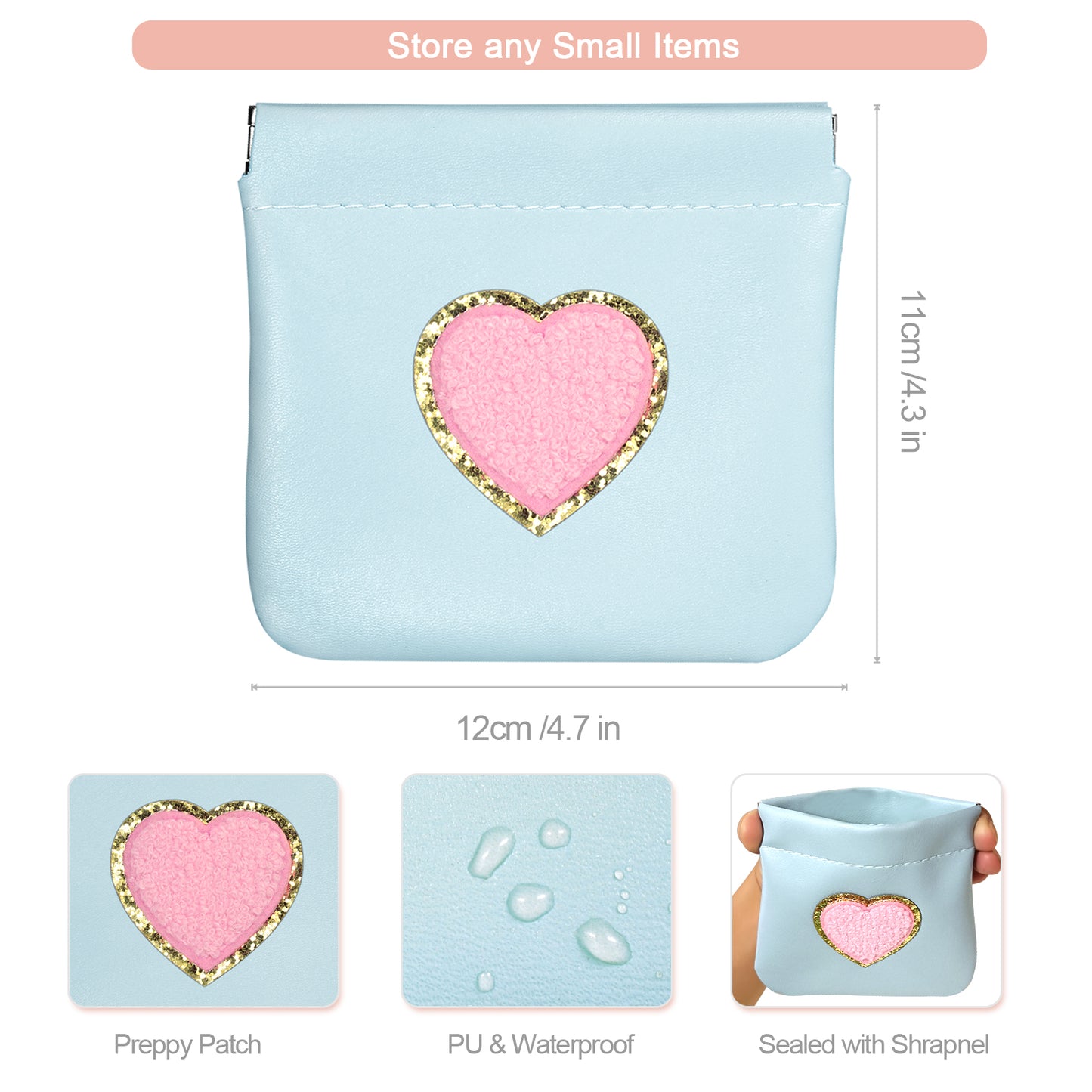 BYXEPA Coin Purse 2 Pack Change Purses Small PU Leather Cosmetic Bag Pocket Heart Makeup Organizer Cute Portable Waterproof Jewelry Travel Case for Girls Kids