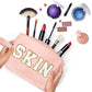 BYXEPA Makeup Bag Preppy Cosmetic Bag with Net Pocket SKIN Bags Waterproof Compliant Bag Case for Girls Kids Gift Daily Travel Use Accessories