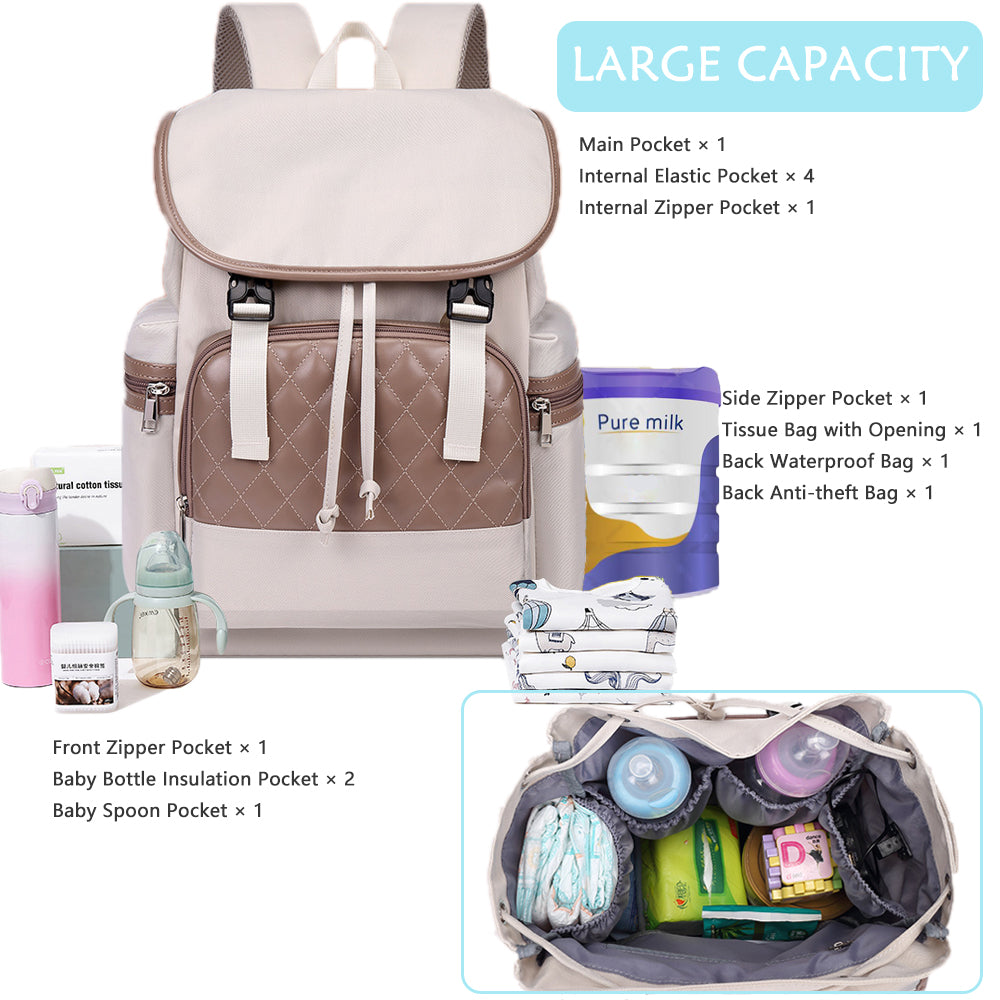 Diaper Bag Backpack with Velcro Interlayer USB Changing Mat Stroller Straps - Baby Registry Search Newborn Shower Gifts Waterproof Baby Nappy Bag Stylish Travel Casual Back Pack Mom 12L*7W*17H Latte