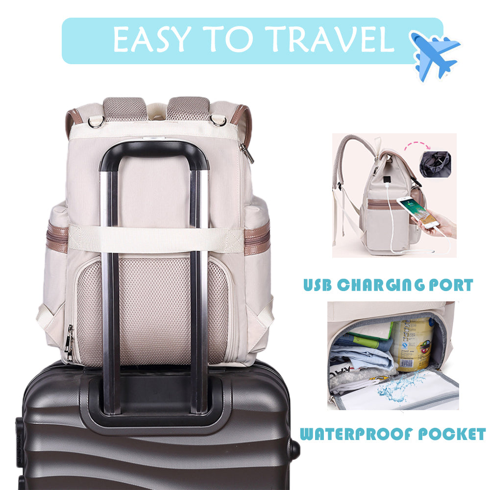 Diaper Bag Backpack with Velcro Interlayer USB Changing Mat Stroller Straps - Baby Registry Search Newborn Shower Gifts Waterproof Baby Nappy Bag Stylish Travel Casual Back Pack Mom 12L*7W*17H Latte