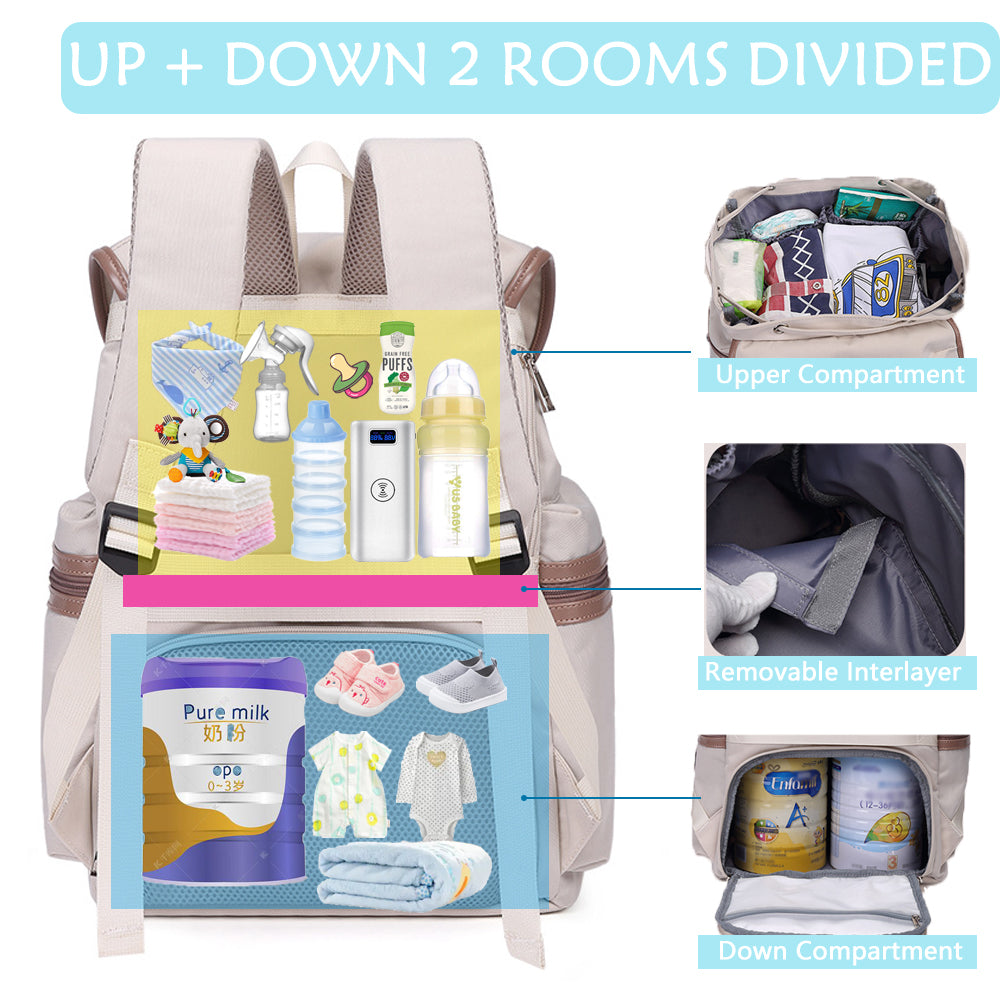 Diaper Bag Backpack with Velcro Interlayer USB Changing Mat Stroller Straps - Baby Registry Search Newborn Shower Gifts Waterproof Baby Nappy Bag Stylish Travel Casual Back Pack Mom 12L*7W*17H Latte