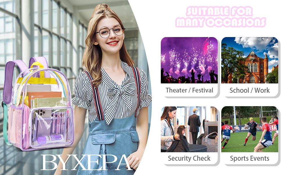 BYXEPA Clear Backpack Heavy Duty, 17in TPU Transparent Backpacks Large Capacity, Clear Book Bag for Teen Girls Women Kid to Elementary Middle School College Travel Security - Lavender