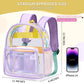 Clear Mini Backpack Stadium Approved TPU Heavy Duty 12*12*6 Waterproof Transparent Backpacks Book Bag for Teens Girls Women Concerts, Sporting Event, Beach, Travel, Work, School, Security- Lavender