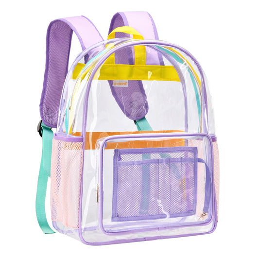 BYXEPA Clear Backpack Heavy Duty, 17in TPU Transparent Backpacks Large Capacity, Clear Book Bag for Teen Girls Women Kid to Elementary Middle School College Travel Security - Lavender